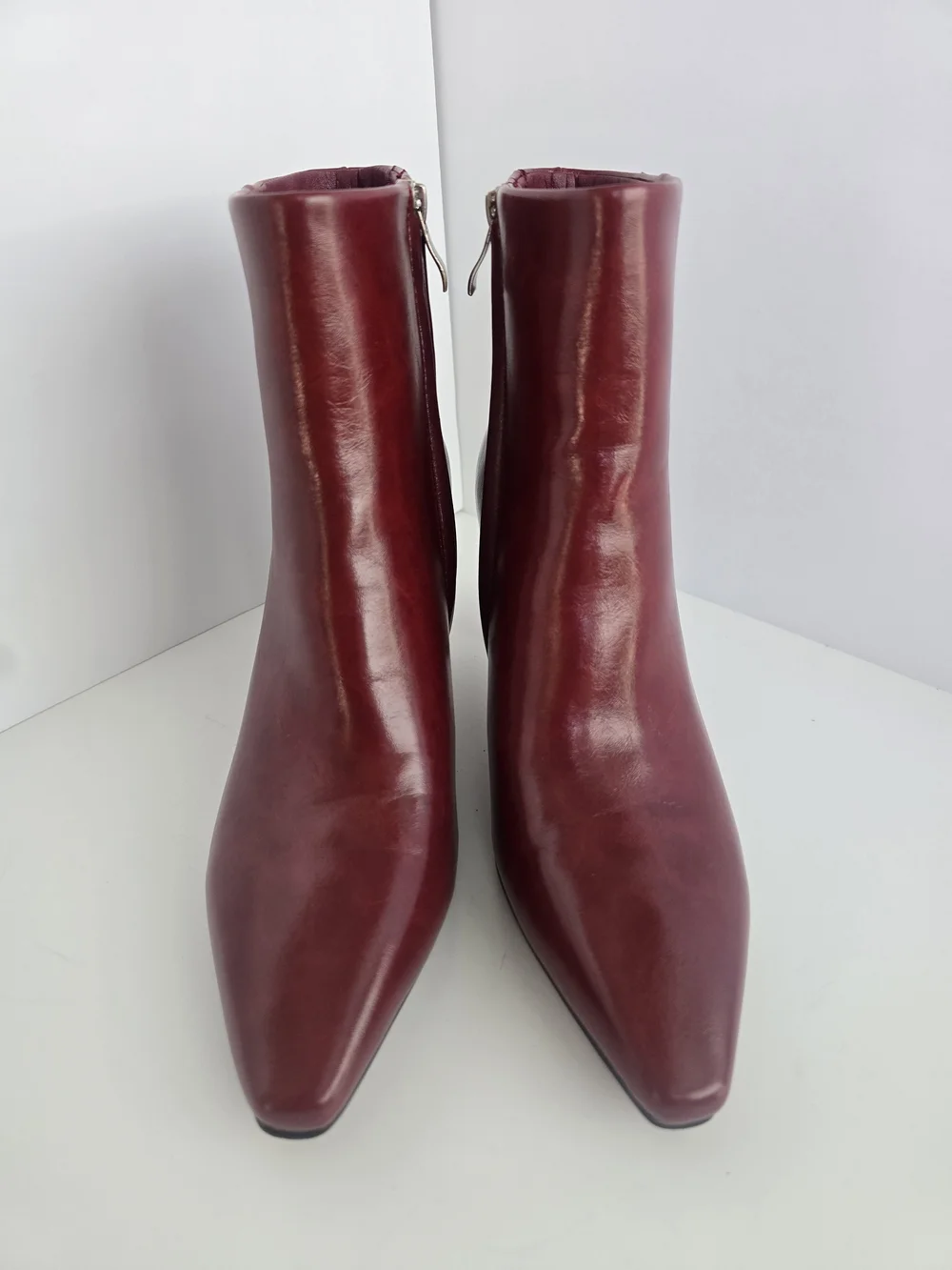 Women's Burgundy Pointed-Square-Toe Ankle Boots